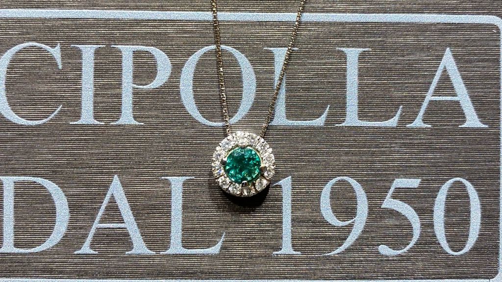 emerald pendant white gold 750% diamonds 0.26 ct color F/vvs1 emerald 0.86 ct