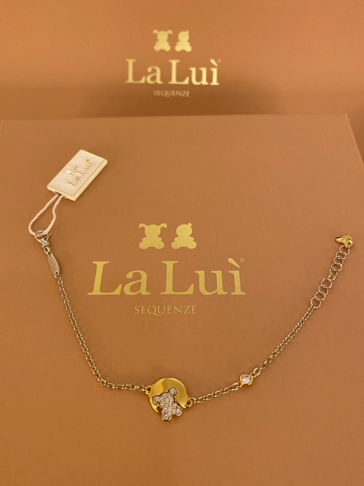 LA LUI’ bracciale bimba  argento 925% medaglione plac. oro pave’ zirconi