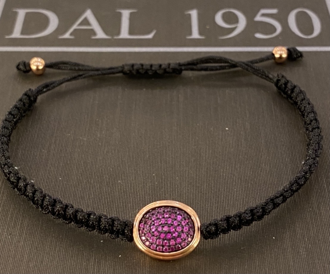 bracciale cordino con  centrale in argento 925% rose gold