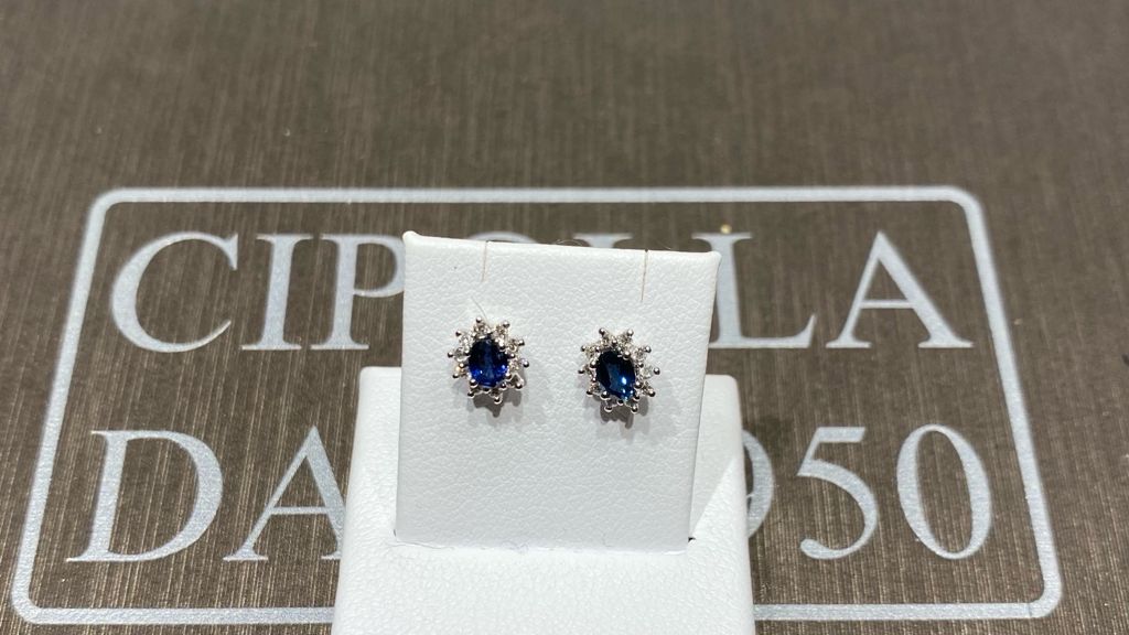 Orecchini zaffiro blu oro bianco 750% diamanti 0,13 ct colore F-vvs1 zaffiri blu 0,45 ct-cipolla-gioielli-palermo