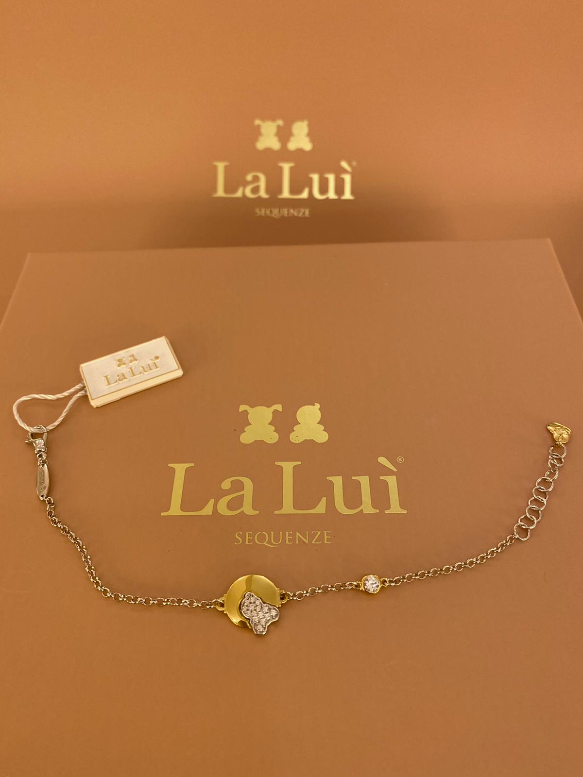 LA LUI’ bracciale bimbo argento 925% medaglione plac. oro pave’ zirconi