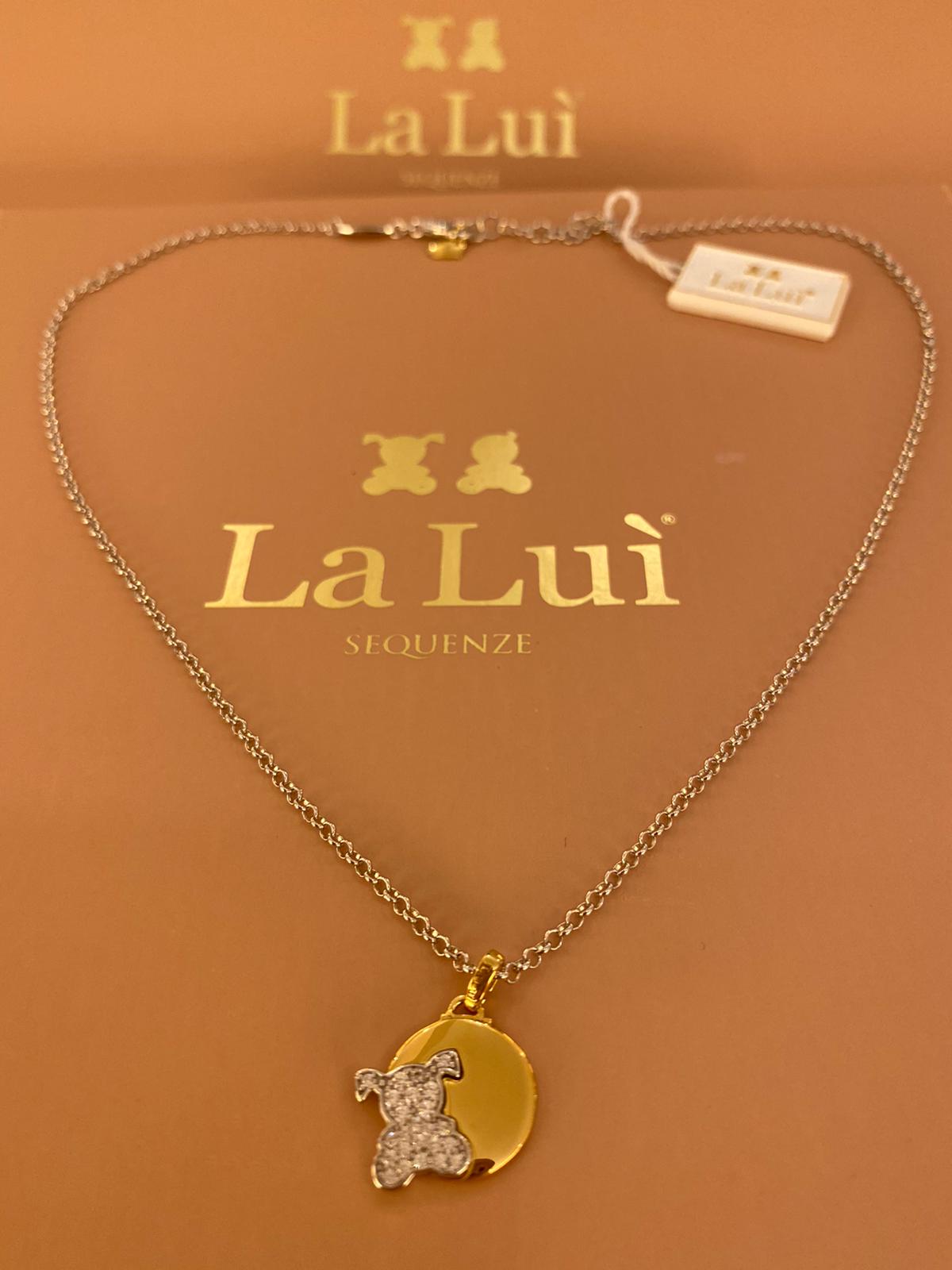 LA LUI’ collana bimba argento 925% pendente plac. oro pave’ zirconi