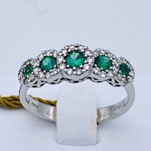 Anello veretta smeraldo e diamanti in oro bianco 750%  ART. AN1838-2