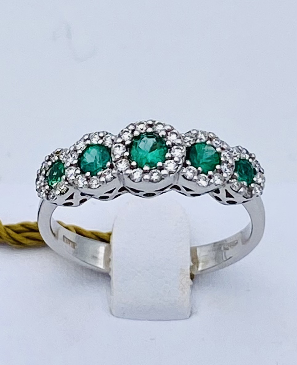 Emerald veretta ring and diamonds in white gold 750% BELLE EPOQUE ART. AN1838-2