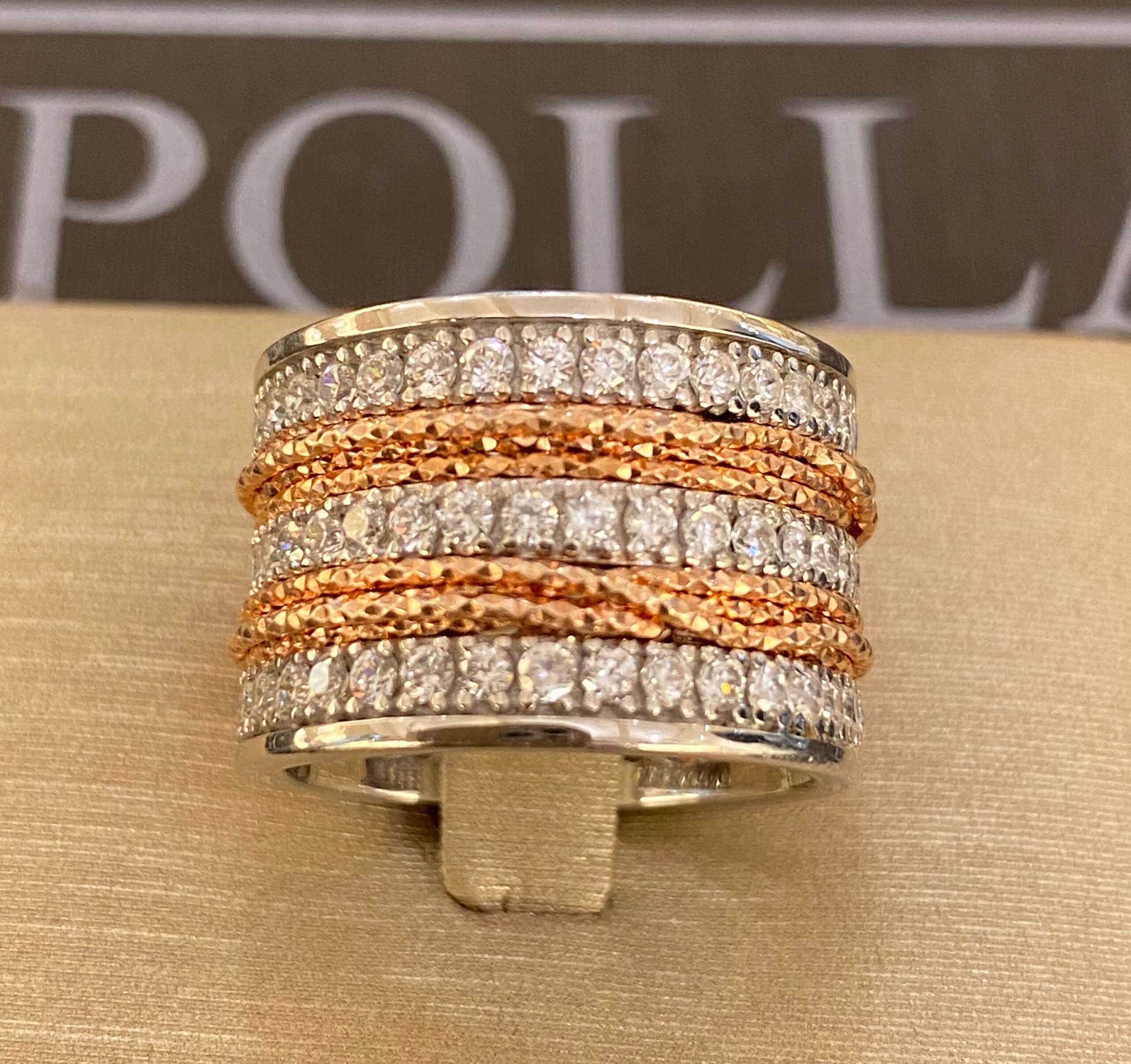 anello argento 925% bicolore rose e white gold