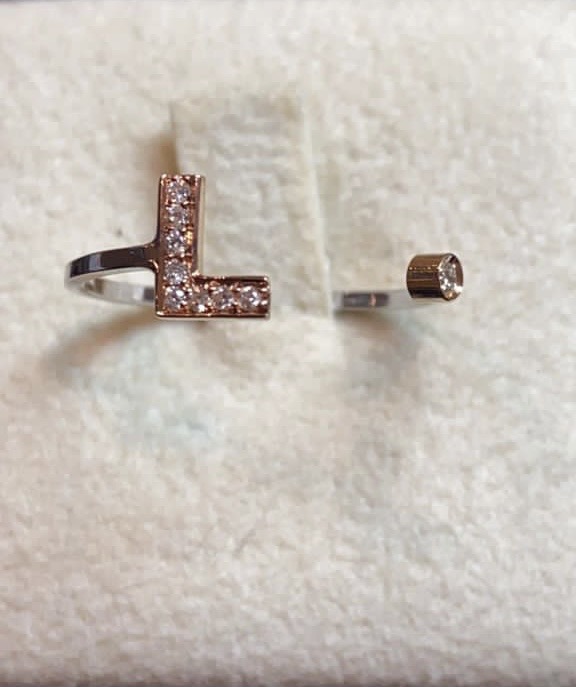 anello iniziale L oro bianco e rosa 750% diamanti 0,06 ct colore F/VVS1