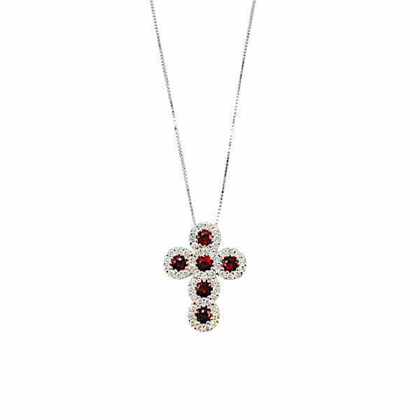 BELLE EPOQUE Gold Diamond Rubies Cross Pendant Art. CR128