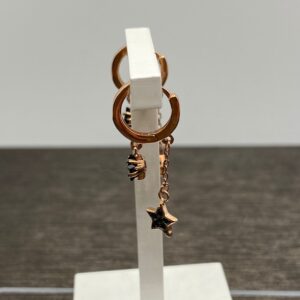 orecchini  mini cerchio pendenti stelline argento 925% rose gold, cristalli neri