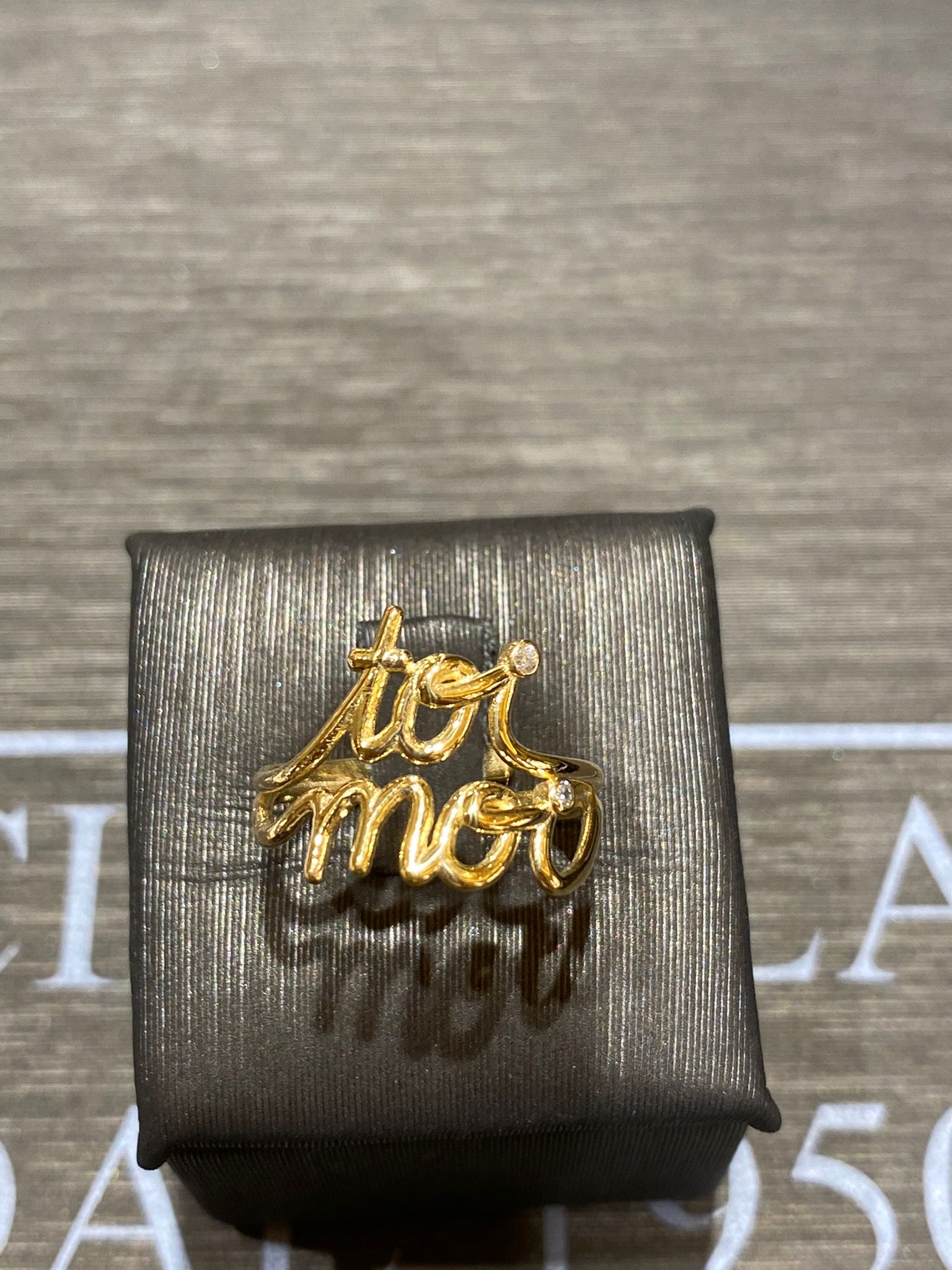 anello dedica argento 925% yellow gold cristallini  bianchi