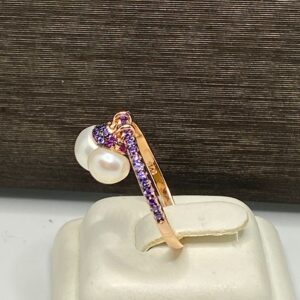 anello perle fresh water argento 925% rose gold, cristalli lilla e fuxia