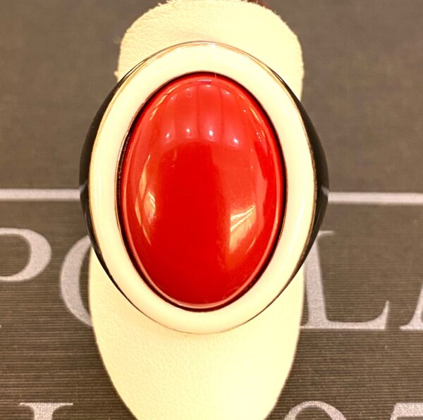 anello ovale argento 925% rose gold smalto rosso,nero e bianco