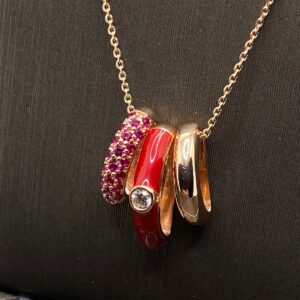 LABRIORO pendente argento 925% rose gold smalto rosso e cristalli rossi