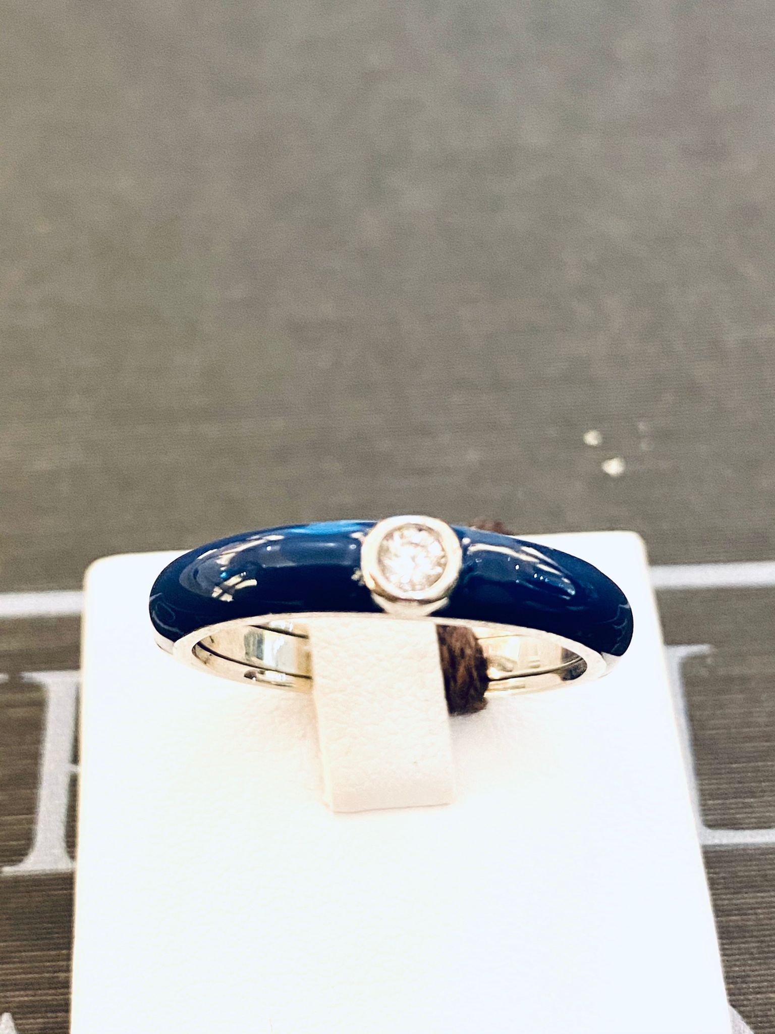 LABRIORO anello mini fascia argento 925% silver gold smalto blu indaco cristallo bianco