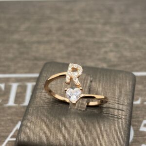 anello  iniziale  R argento 925% rose gold cristalli bianchi