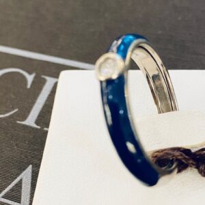 LABRIORO anello mini fascia argento 925% silver gold smalto blu indaco cristallo bianco
