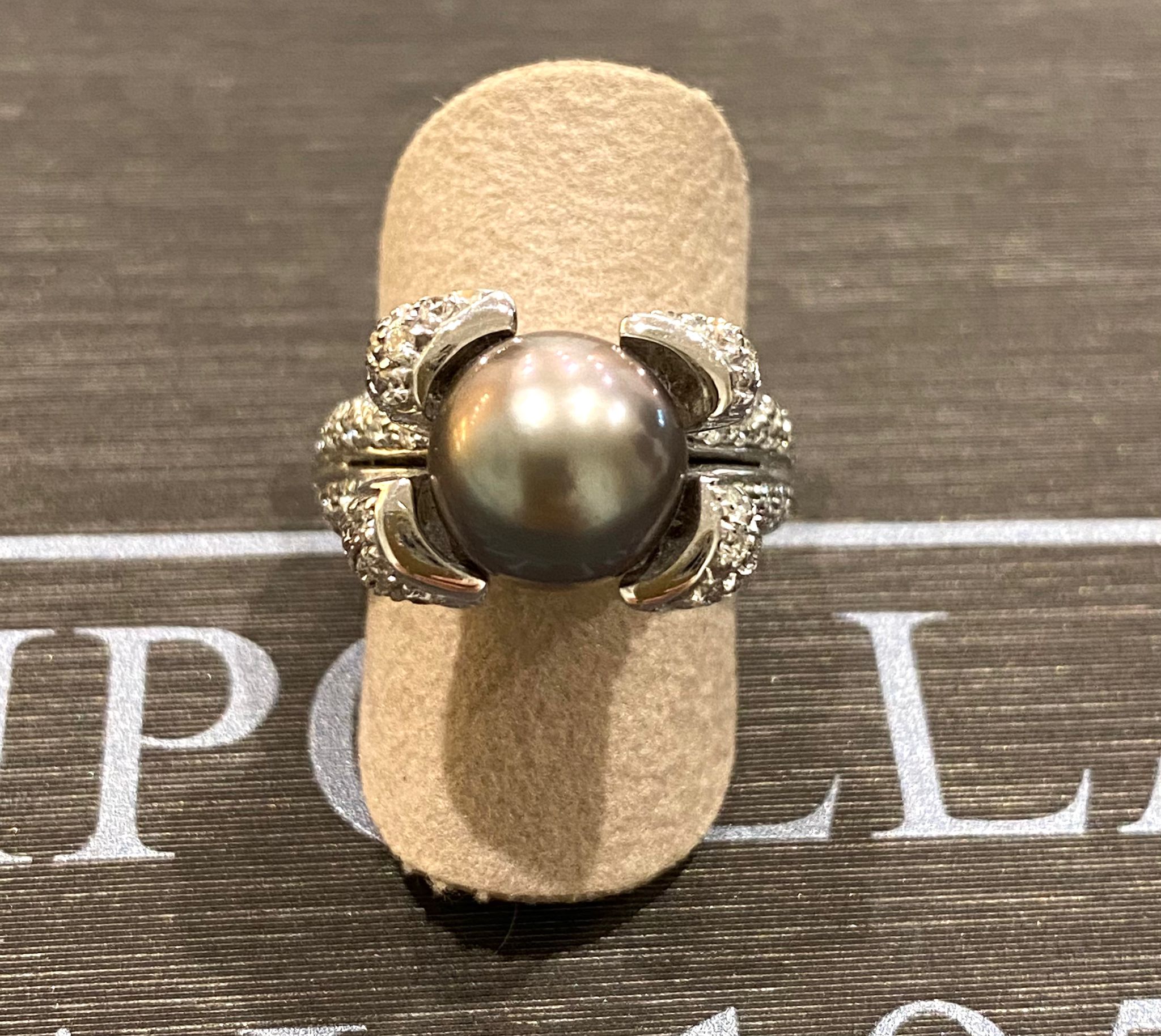 anello perla australia grigia diametro 10mm diamanti diamanti 4,00 ct colore G anello oro 750%