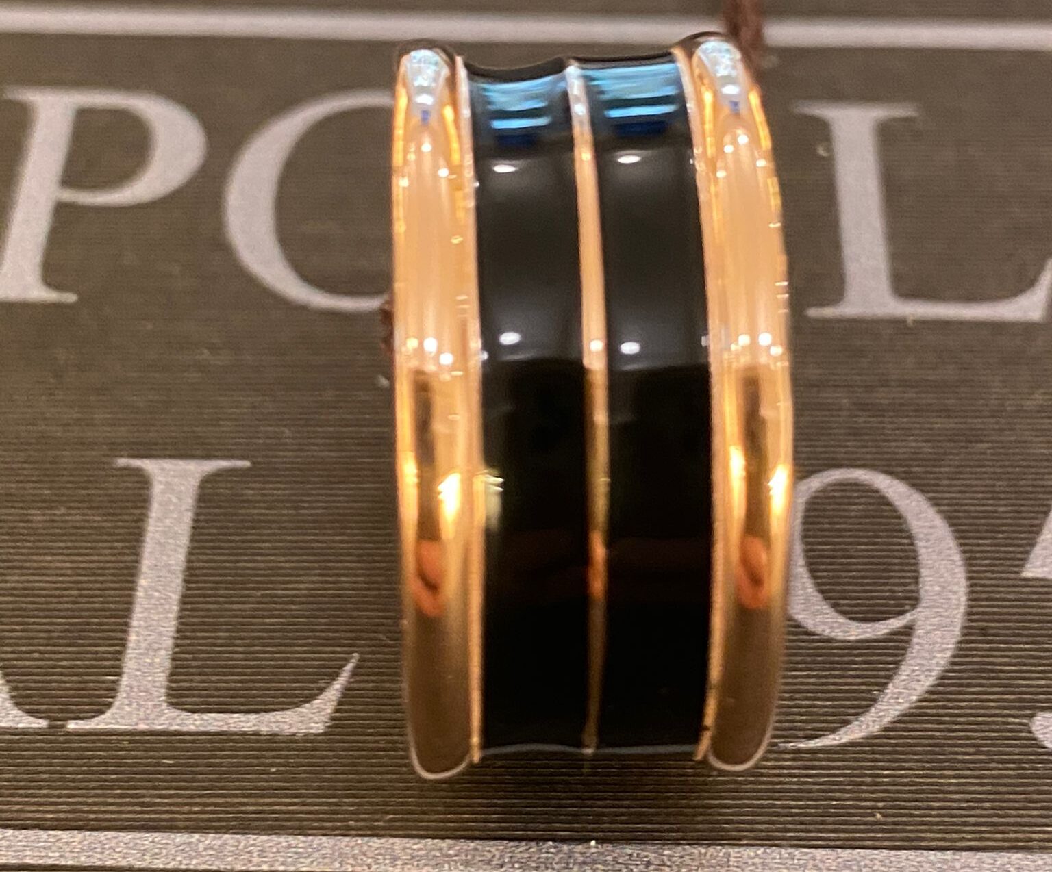 LABRIORO anello fascia argento 925% rose gold smalto nero e cristalli