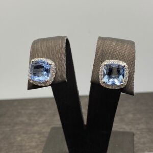 orecchini bottoni quadrati argento 925% white gold cristalli bianchi e azzurri