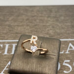 anello  iniziale  R argento 925% rose gold cristalli bianchi