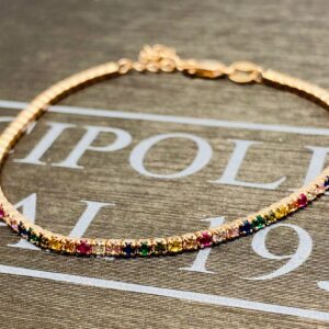 Bracciale tennis argento rosè e  cristalli multicolor