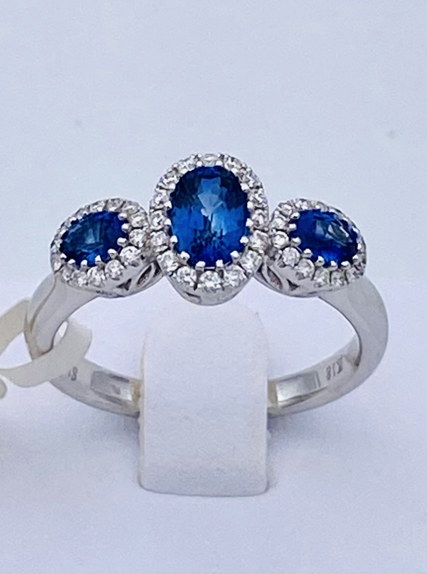 Diamond sapphire trilogy ring in white gold 750% ART. RF06289BS-01