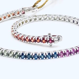Rainbow tennis bracelet with multicolored sapphires