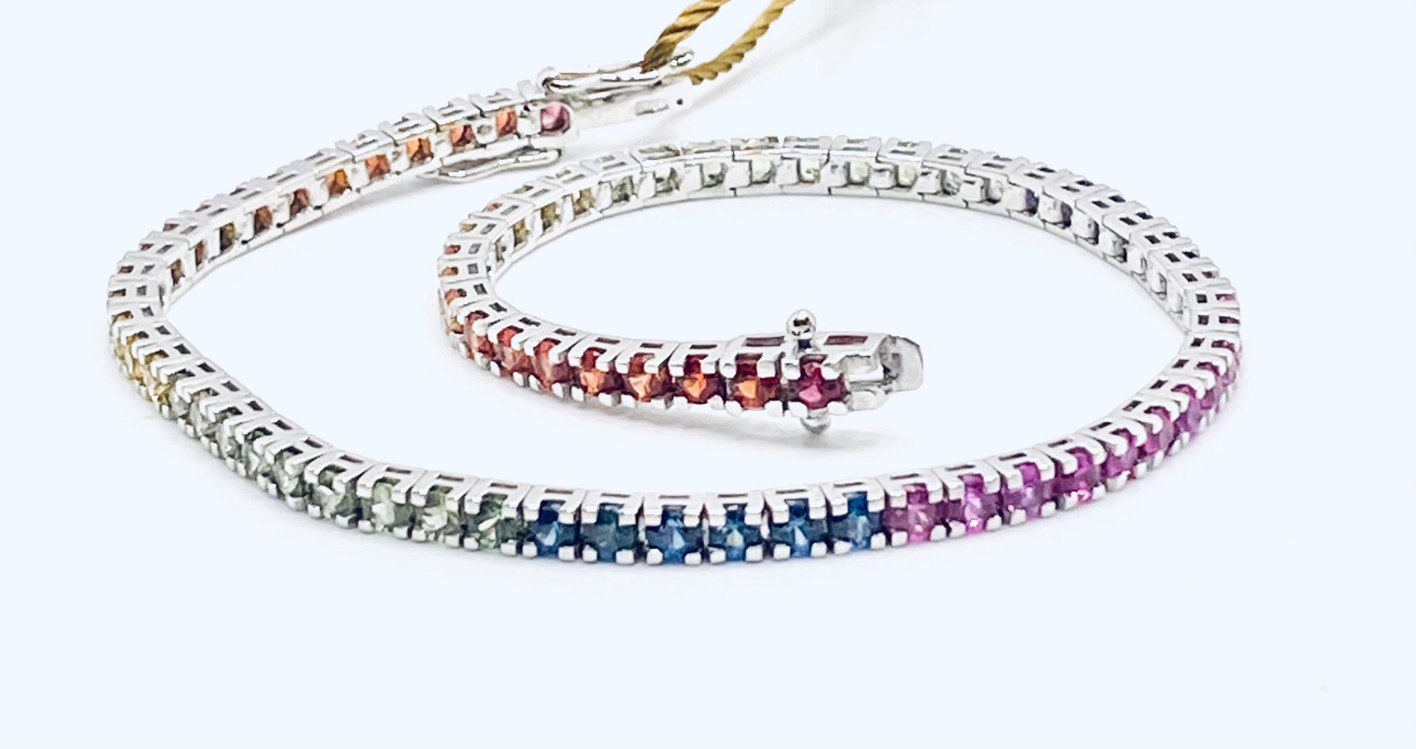 Rainbow tennis bracelet with multicolored sapphires