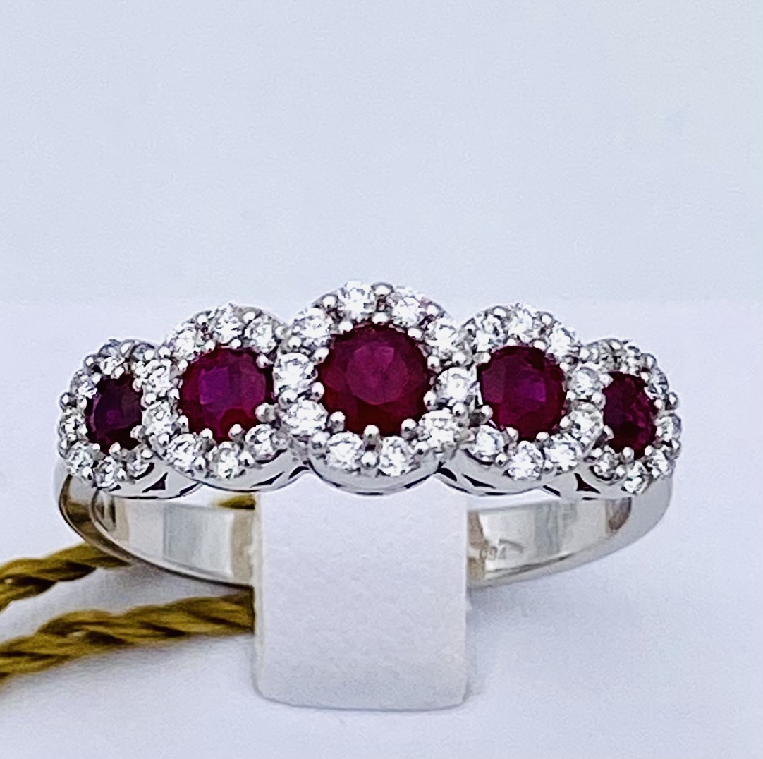 Veretta ring with diamonds and rubies code art. AN1206