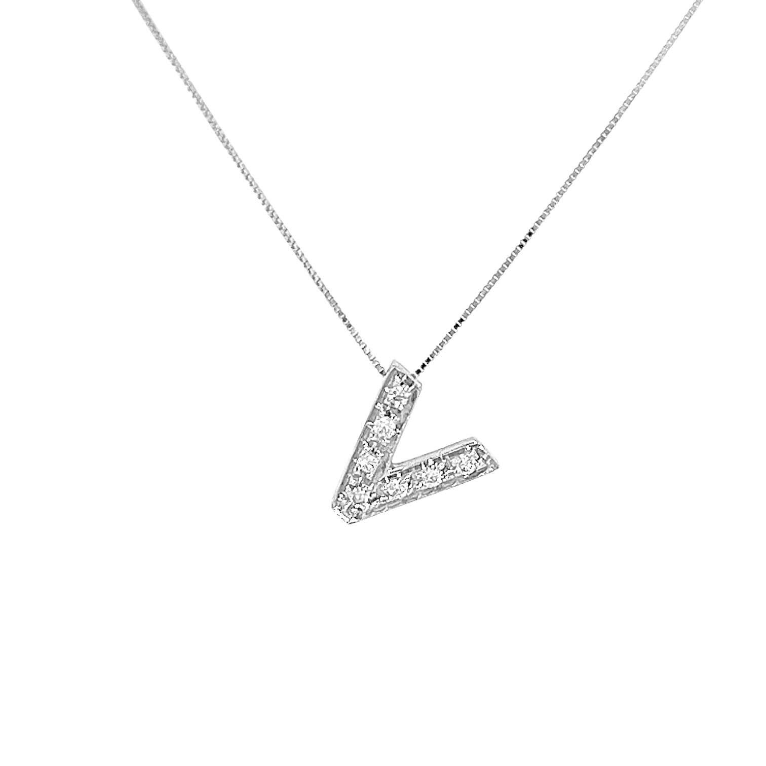 Letter V pendant in gold and diamonds art. LT-V