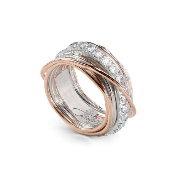 13-wire screwdriver ring in 9kt Rose Gold, 925 Silver and White Diamonds