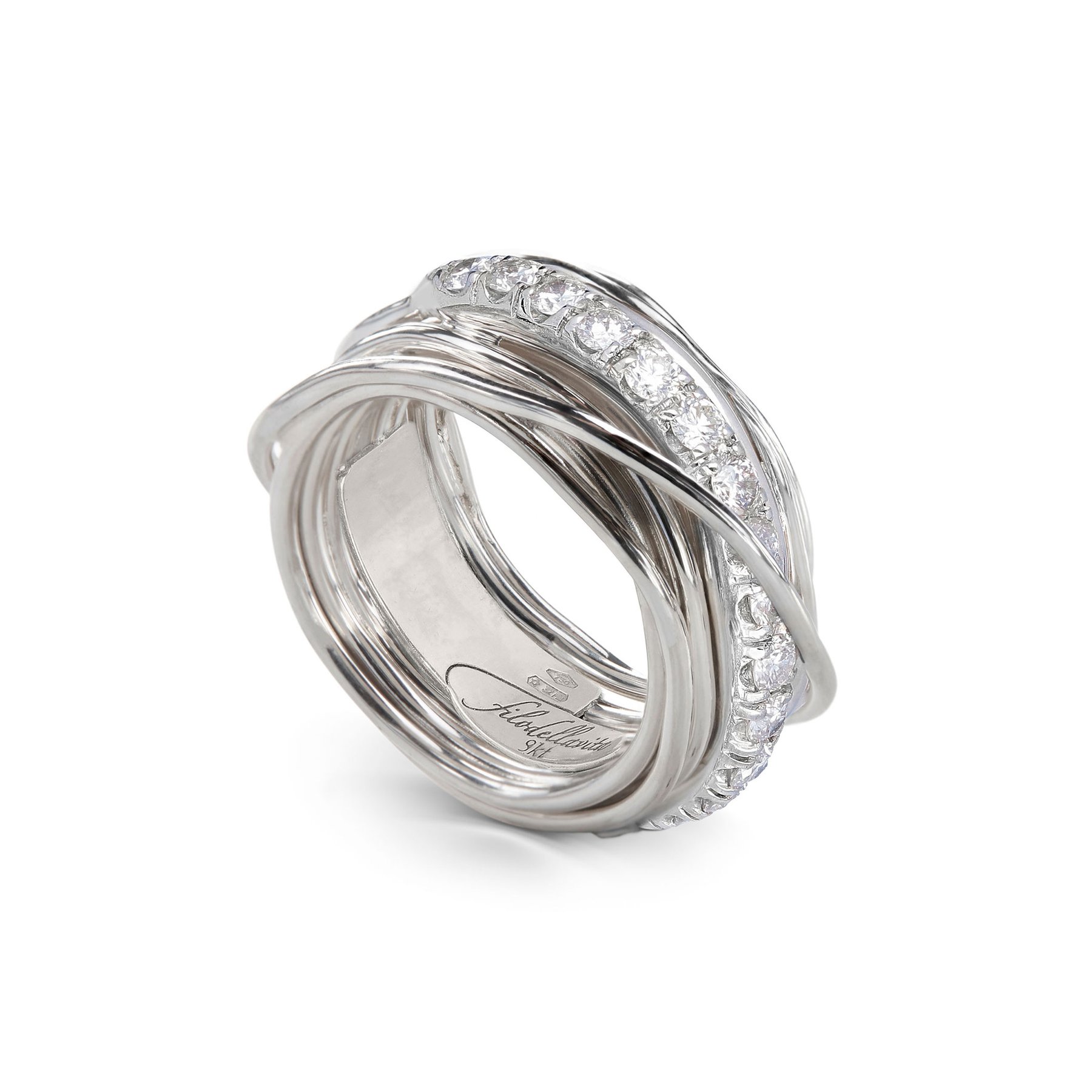 Precious 13-Wire Screwdriver Ring in 925 Silver and White Diamonds
