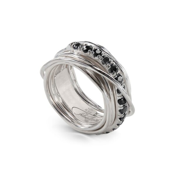 Precious 13-Wire Screwdriver Ring in 925 Silver and Black Diamonds