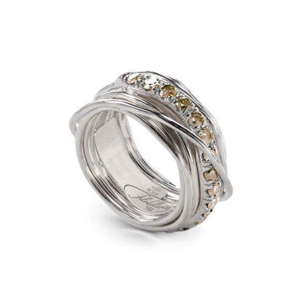 Precious 13-Wire Screwdriver Ring in 925 Silver and Brown Diamonds