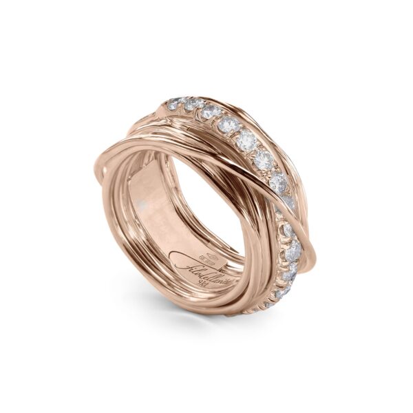 Precious 13-Wire Rose Gold 9kt and White Diamonds Screwdriver Ring