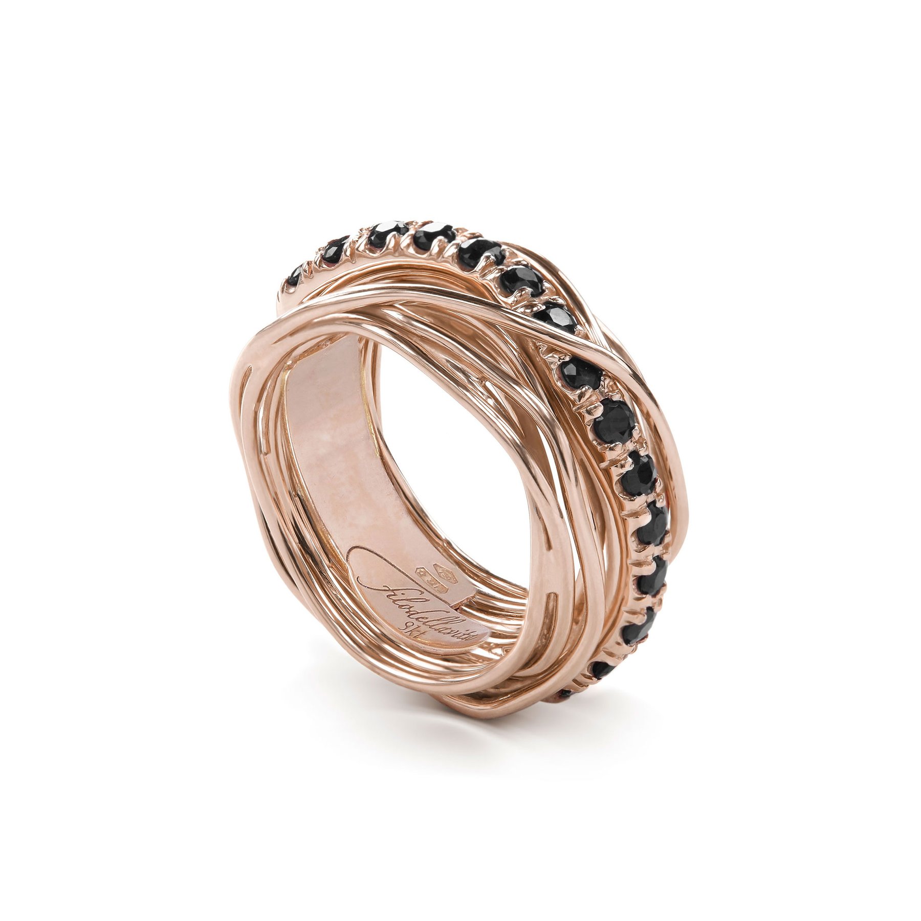 Precious 13-Wire Rose Gold 9kt and Diamond Black Screwdriver Ring