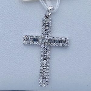 Pendente croce oro bianco e diamanti baguette art. 37574PW