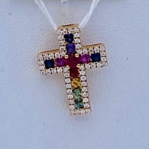 Pendente croce Rainbow con zaffiri Fancy art. MRP1002-RW