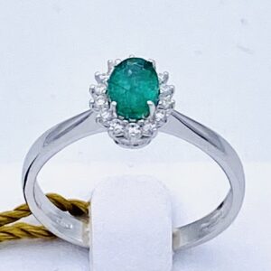 Anello smeraldo e diamanti oro bianco 750% art. AN2117-S