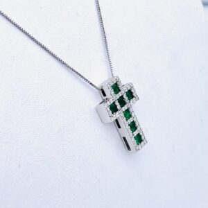 Pendente croce smeraldo diamanti oro bianco BELLE EPOQUE Art. GR386-1