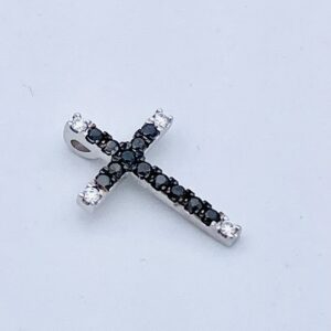 Pendente Croce oro bianco 750 % e diamanti neri Art.CC1372SC