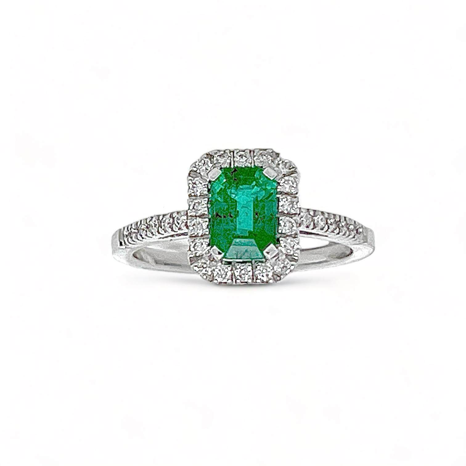Emerald ring and diamonds white gold 750% art. AN2320