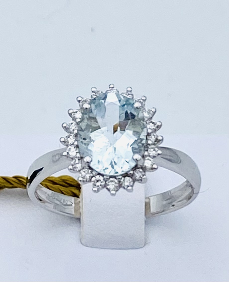 Anello Acquamarina e Diamanti oro bianco 750% Art. AN2384