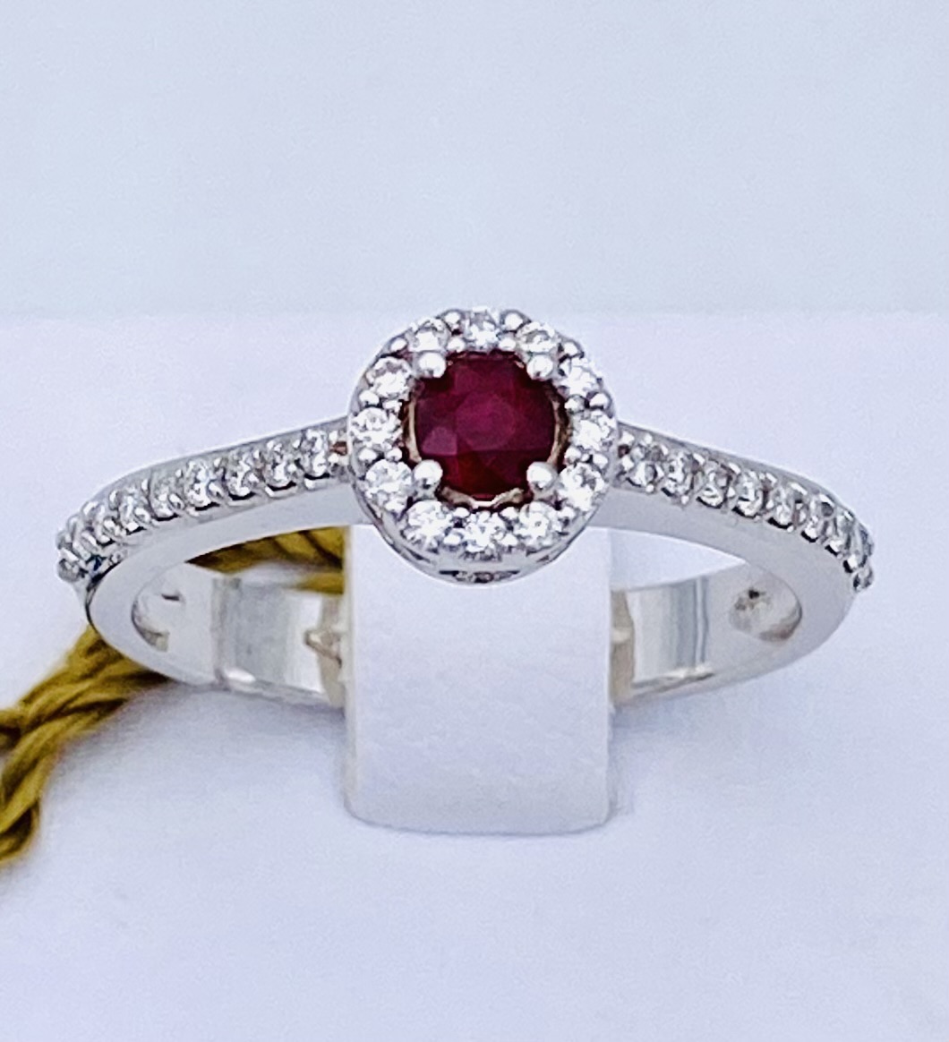 Anello diamanti rubino oro bianco 750 % Art.AN752