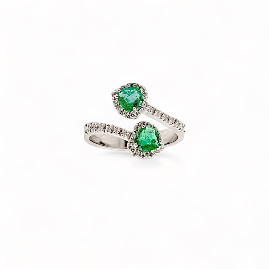 Ring with emeralds and diamonds white gold 750% art. AN2417
