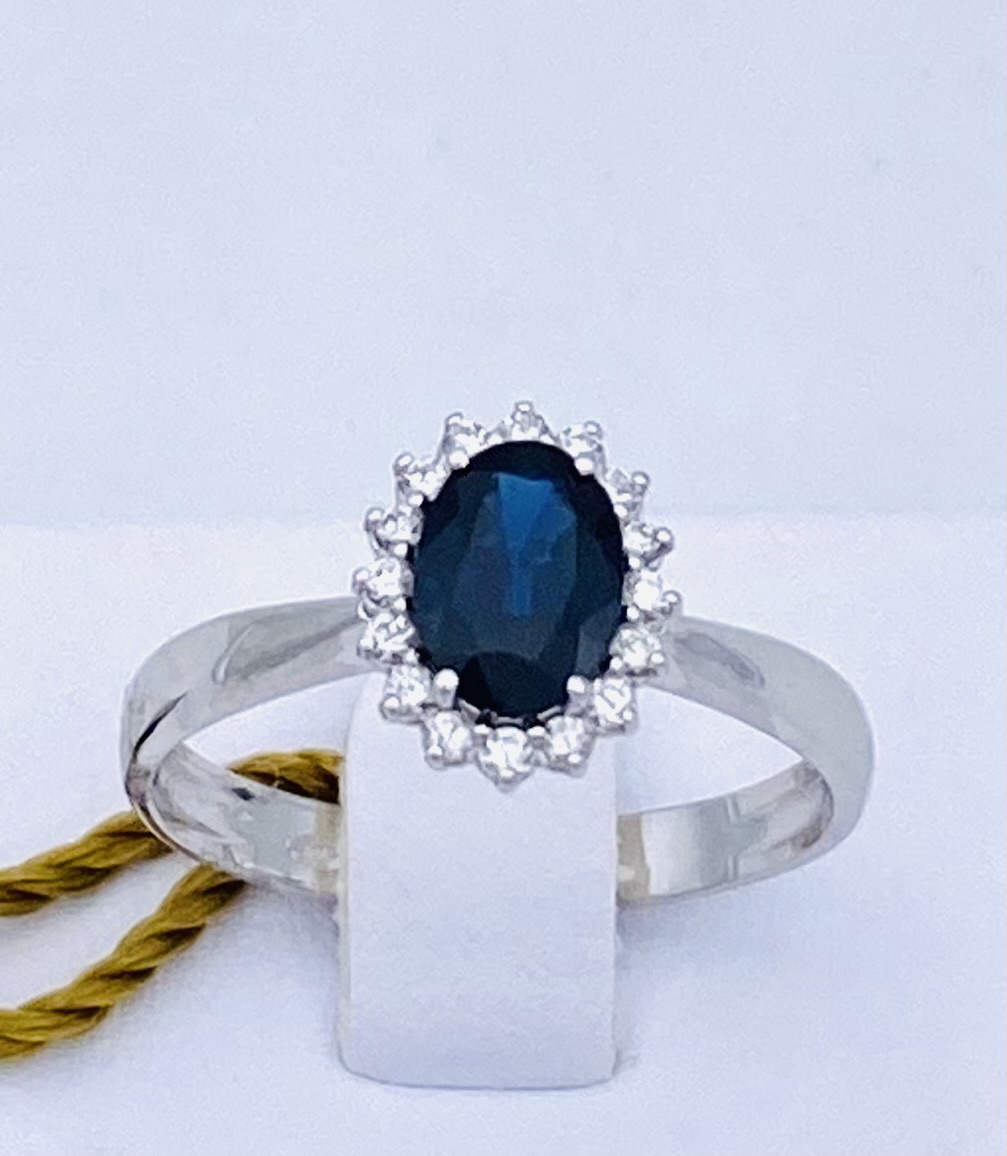 Ring with sapphire and diamonds white gold 750 %art. AN1659-1