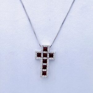 Pendente croce rubini diamanti oro bianco 750 % Art.GR388-1
