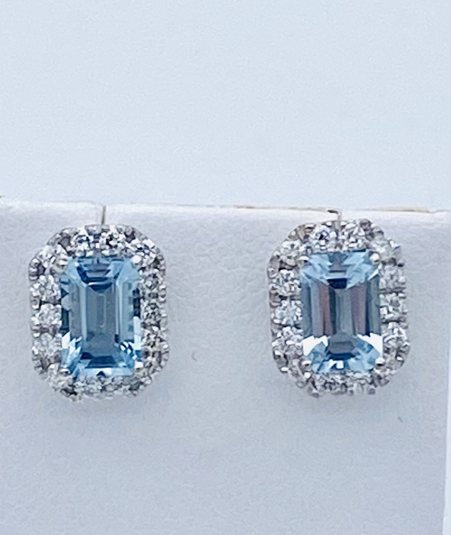 Earrings with diamonds and aquamarine in white gold 750% Art.OR1301-1