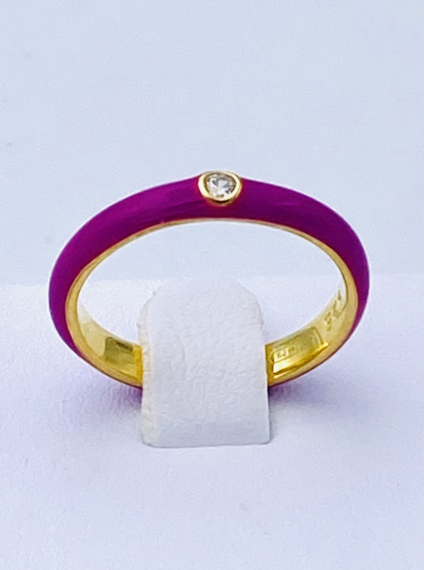 Golden silver ring and fuchsia enamel art .1388F