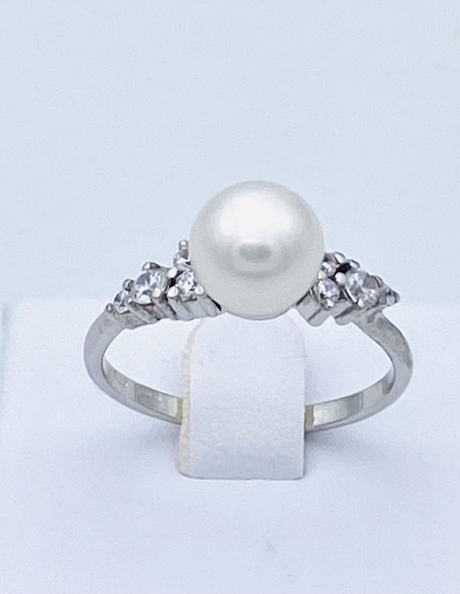 Anello perla in oro bianco 750% art. ANPE1