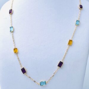 Necklace round neck amethyst,topaz,quartz, gold 750% Art. MAS001